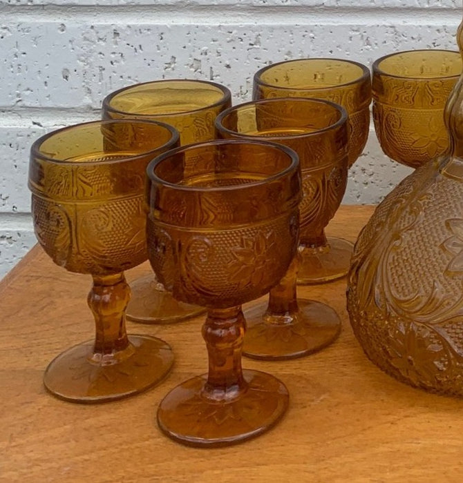 SET OF 6 AMBER TIARA DAISY GLASSES