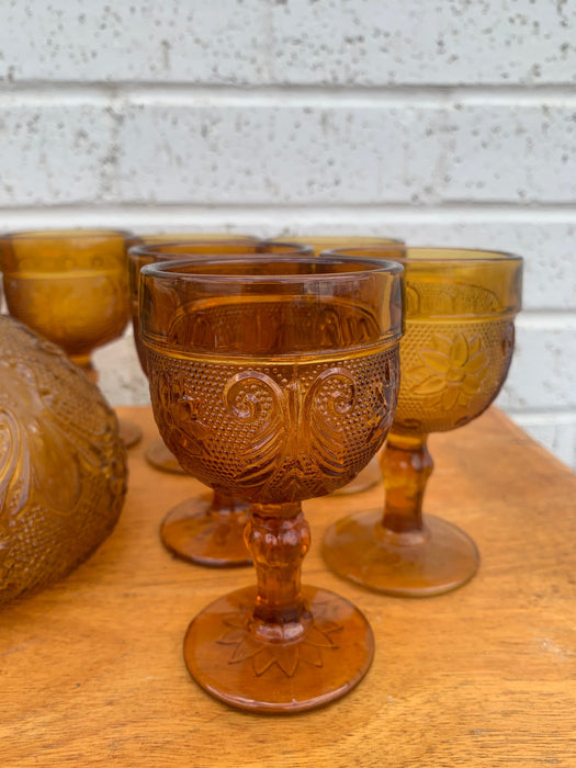 SET OF 6 AMBER TIARA DAISY GLASSES