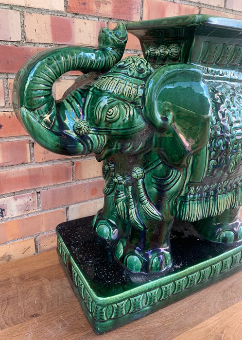 LARGE EMERALD GREEN CERAMIC ELEPHANT PLANT STAND