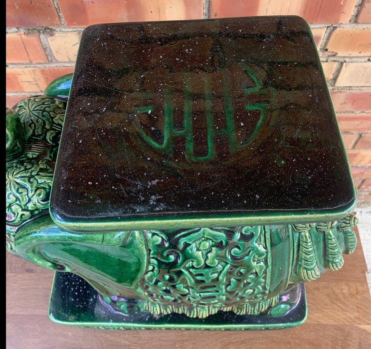 LARGE EMERALD GREEN CERAMIC ELEPHANT PLANT STAND