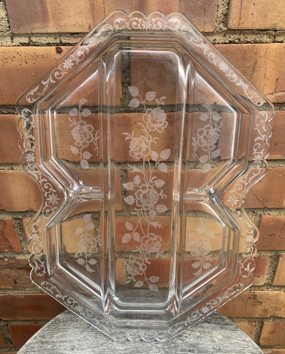 ETCHED GLASS DIVIDED RELISH DISH
