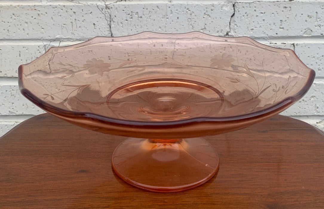 PINK WHEEL CUT GLASS COMPOTE