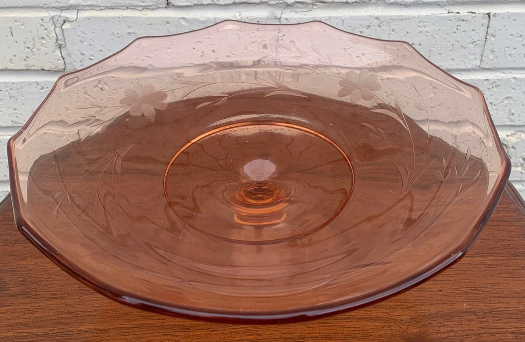PINK WHEEL CUT GLASS COMPOTE