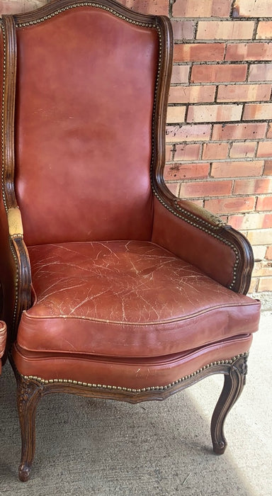SINGLE LEATHER HIGH BACK BERGERE CHAIR SOME CRACKING TO SEAT