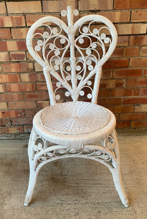 WHITE SCROLLED WITH HEART RATTAN CHAIR