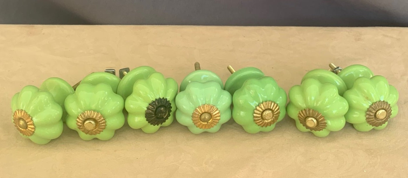 SET OF 7 SMALL GREEN DRAWER KNOBS