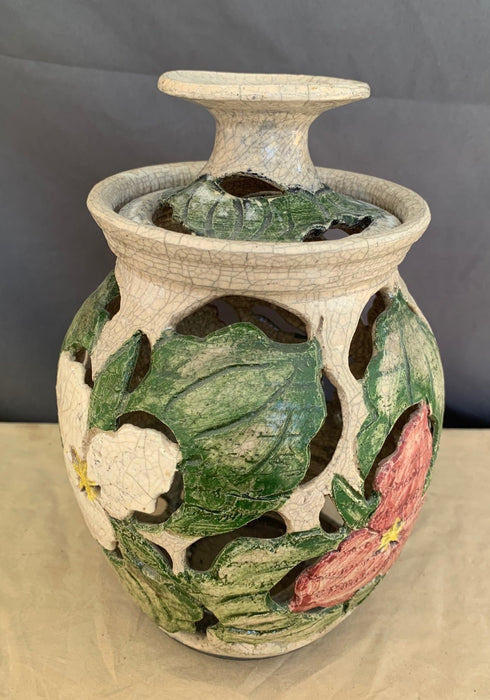 GREEN AND RED VASE FOR CANDLE OR INCENSE