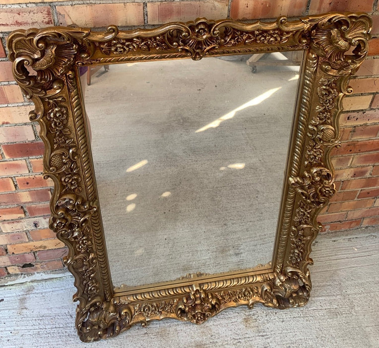 LARGE ORNATE PLASTIQUE RECTANGULAR GOLD MIRROR