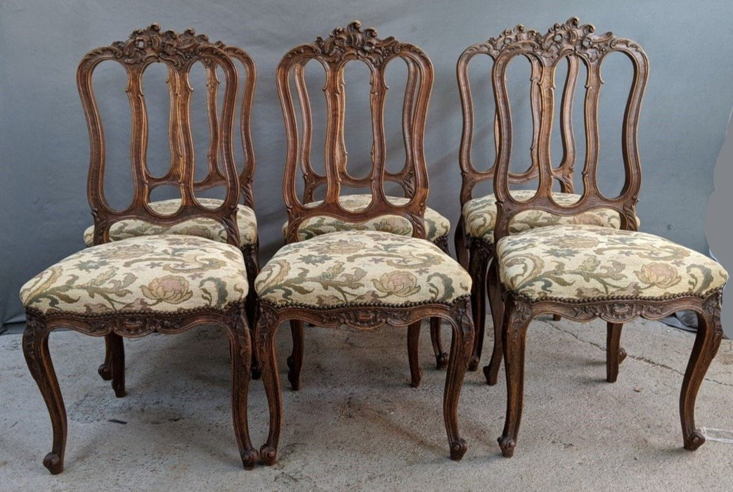 SET OF 6 LIEGES CHAIRS WITH PIERCE CARVED BACKS