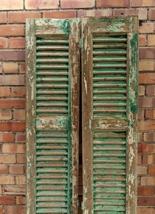 PAIR OF WIDE GREEN SHUTTERS WITH ALL LOUVERS