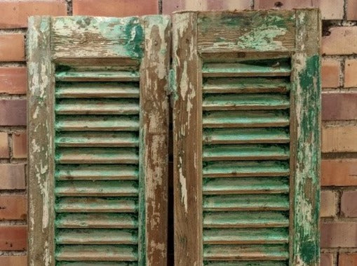 PAIR OF WIDE GREEN SHUTTERS WITH ALL LOUVERS