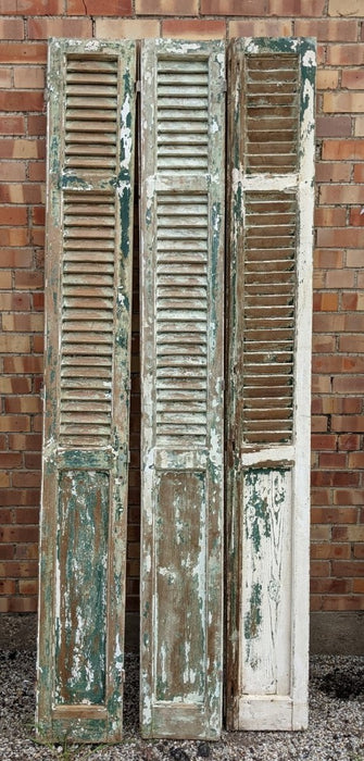 SET OF 3 GREEN AND WHITE SHUTTERS WITH TALL BOTTOM PANELS
