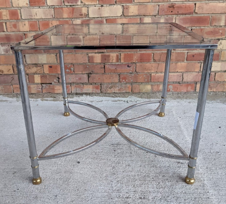 CHROME AND GLASS LAMP TABLE