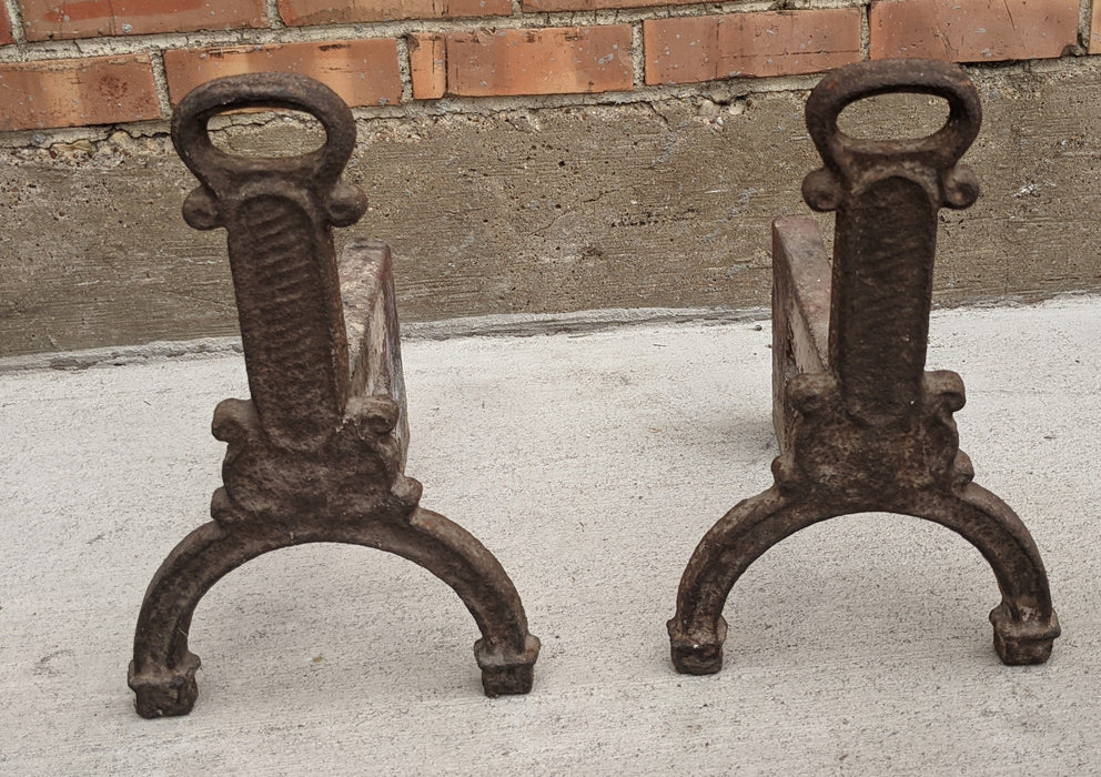 PAIR OF SMALL SIMPLE IRON ANDIRONS