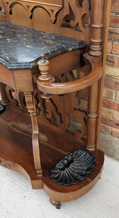 FRETWORK CARVED ROSEWOOD HALL TREE WITH MARBLE TOP