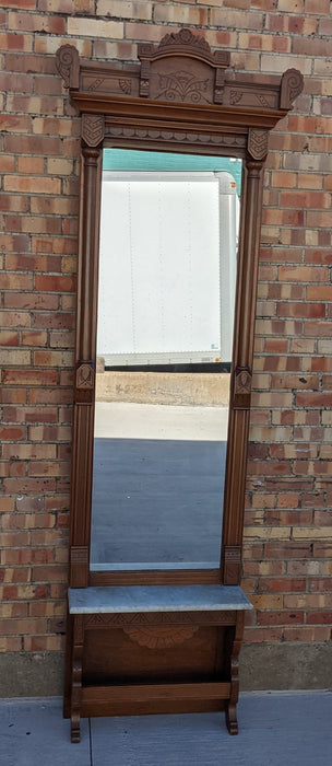 TALL EASTLAKE WALNUT PIER MIRROR WITH MARBLE TOP