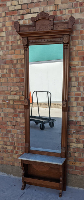TALL EASTLAKE WALNUT PIER MIRROR WITH MARBLE TOP