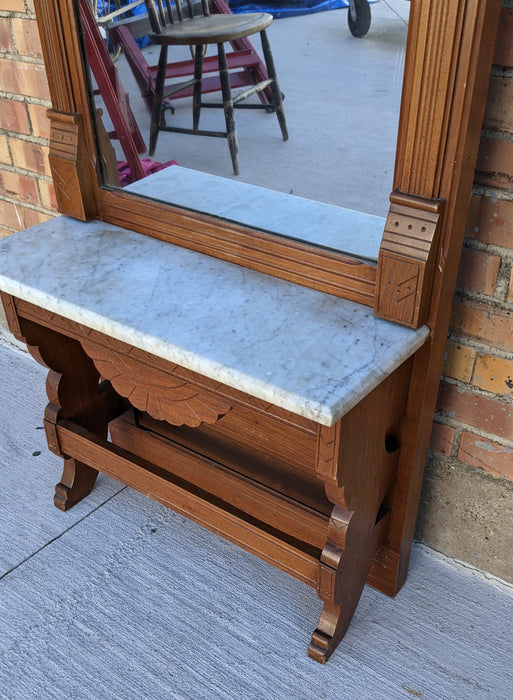 TALL EASTLAKE WALNUT PIER MIRROR WITH MARBLE TOP