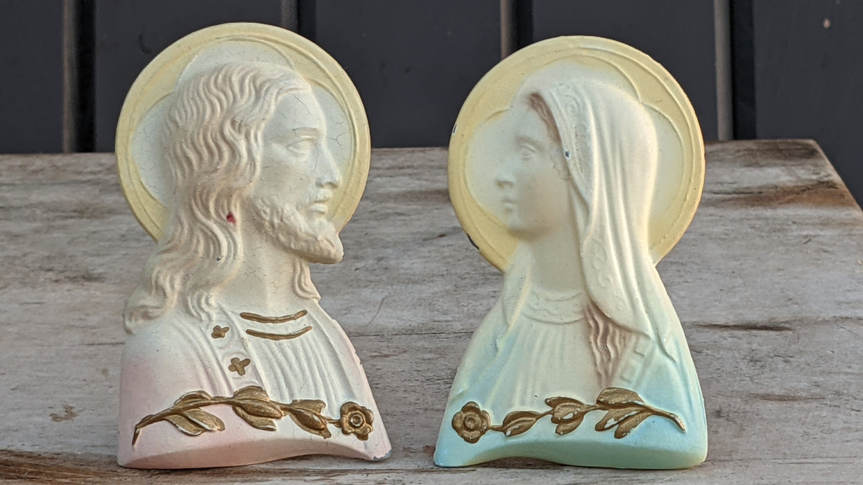 TINY MARY AND JESUS METAL BUSTS