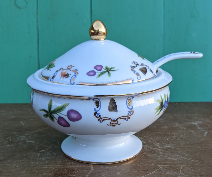 GODINGER BUTTERFLYS AND FRUIT COVERED DISH WITH SPOON
