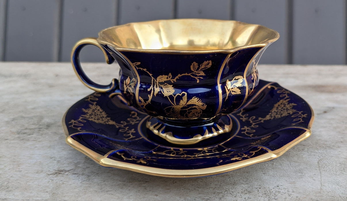 COBALT AND GOLD CUP AND SAUCER