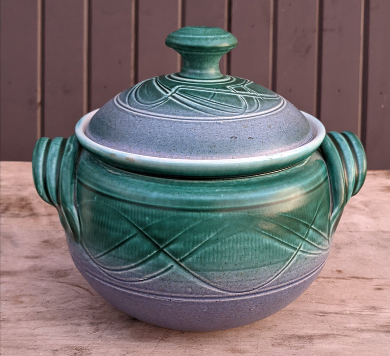 J.K. DRYDEN GREEN AND VIOLET LIDDED POT