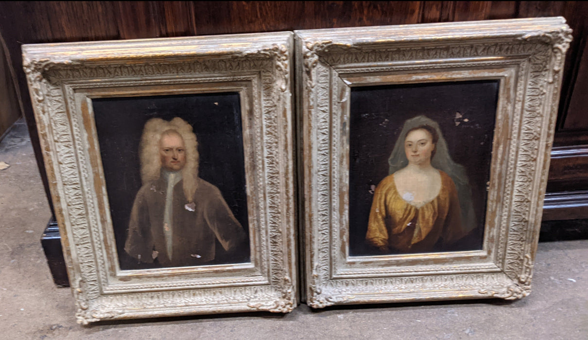 PAIR OF SMALL FRAMED LADY AND GENTLEMAN OIL PAINTINGS