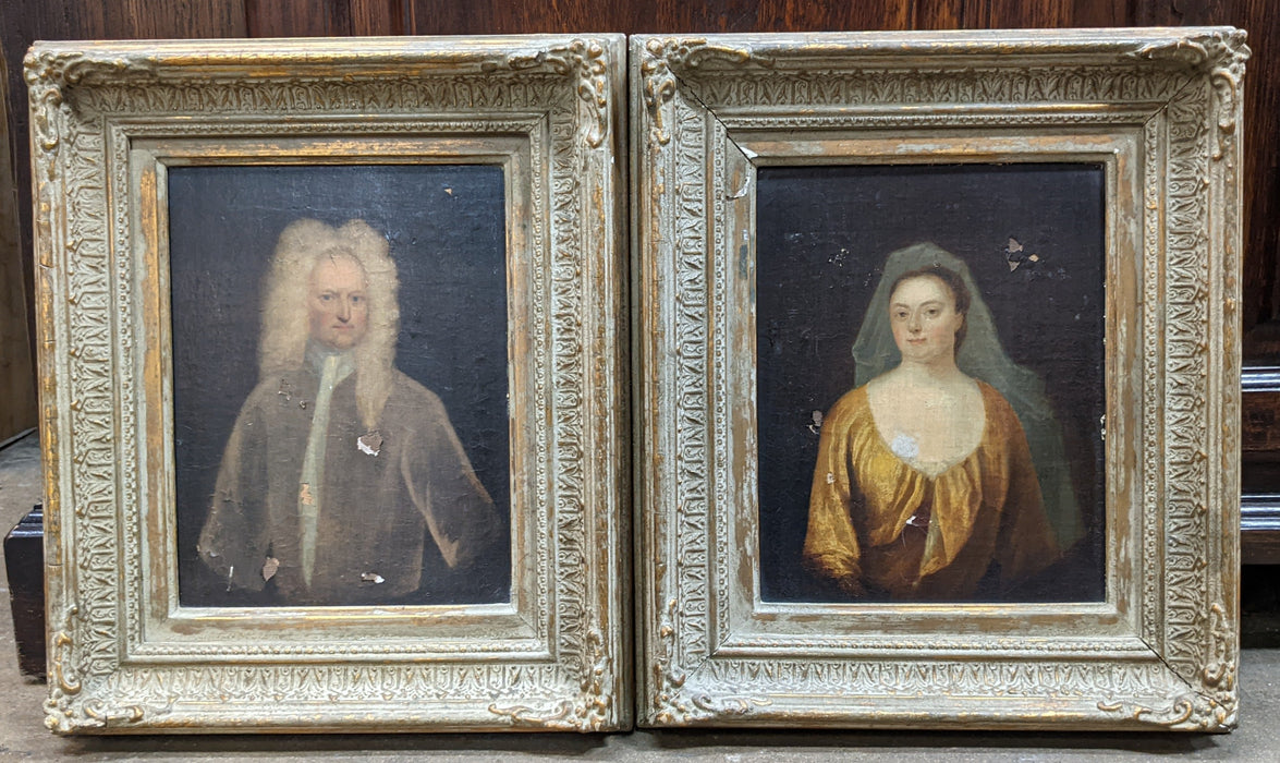 PAIR OF SMALL FRAMED LADY AND GENTLEMAN OIL PAINTINGS