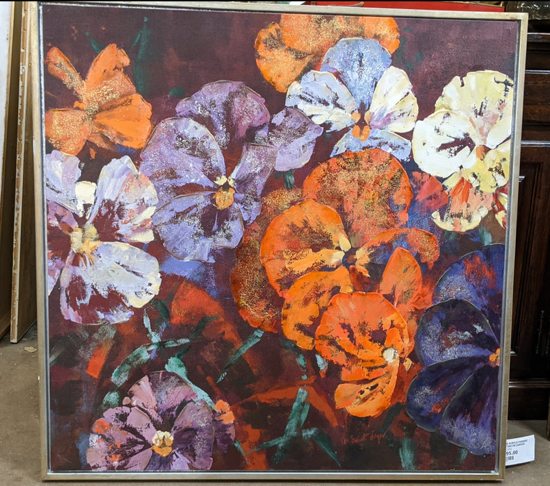 LARGE ACRYLIC PANSIES PAINTING ON CANVAS