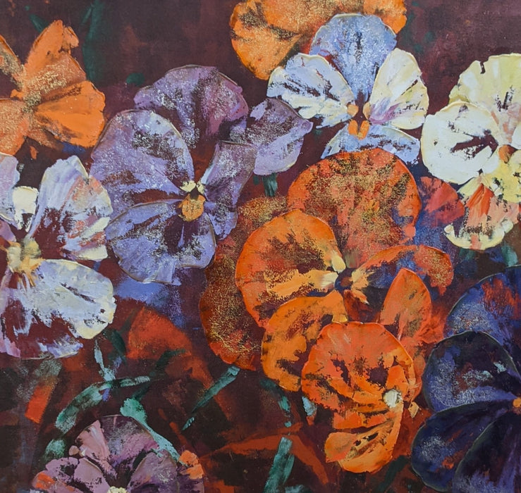 LARGE ACRYLIC PANSIES PAINTING ON CANVAS