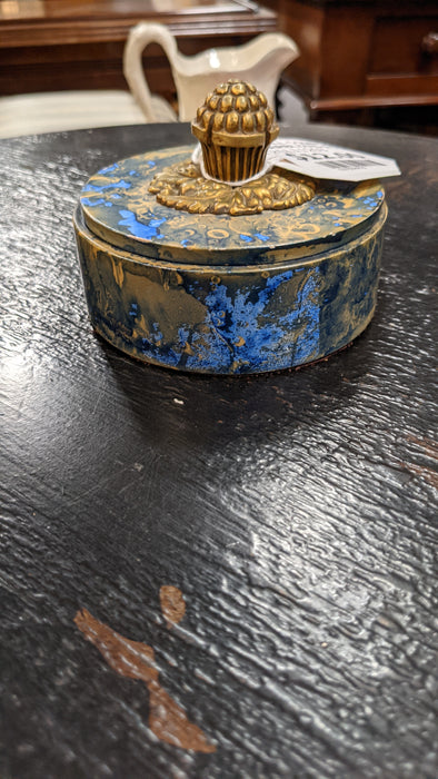 SMALL COMPOSITE  BLUE MARBLIZED ROUND BOX