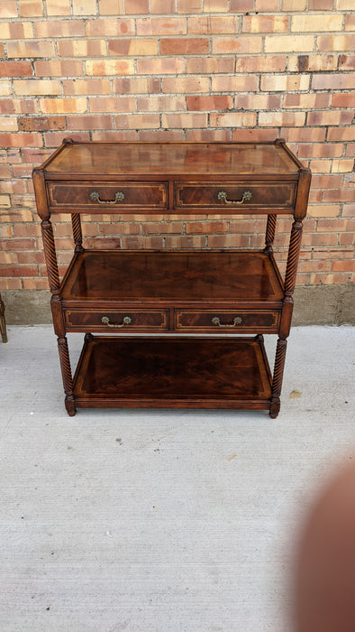 QUALITY MAHOGANY BURLED WOOD 2 TIER SERVER WITH 4 DRAWERS