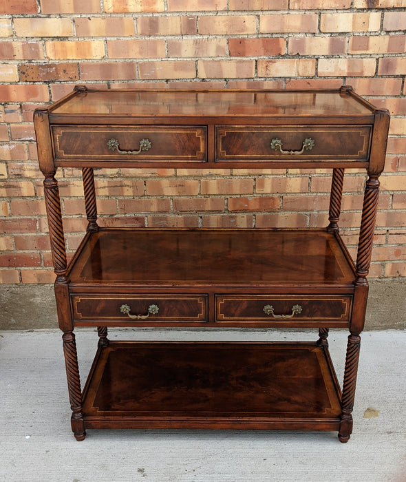 QUALITY MAHOGANY BURLED WOOD 2 TIER SERVER WITH 4 DRAWERS