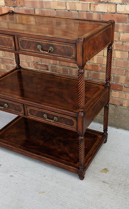 QUALITY MAHOGANY BURLED WOOD 2 TIER SERVER WITH 4 DRAWERS