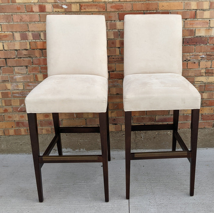 PAIR OF MODERN BLACK LACQUER AND UPHOLSTERY BAR STOOLS