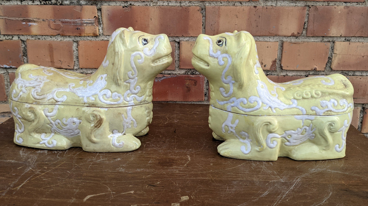 PAIR OF  YELLOW GLAZED FOO DOG BOXES