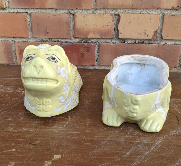 PAIR OF  YELLOW GLAZED FOO DOG BOXES