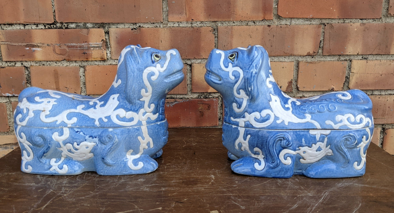 PAIR OF  BLUE GLAZED FOO DOG BOXES