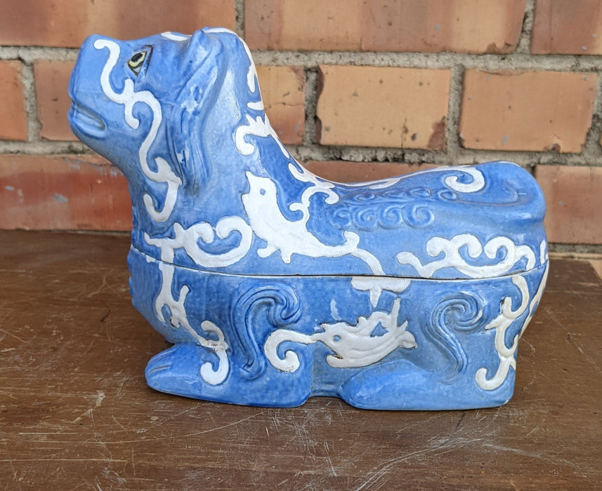 PAIR OF  BLUE GLAZED FOO DOG BOXES