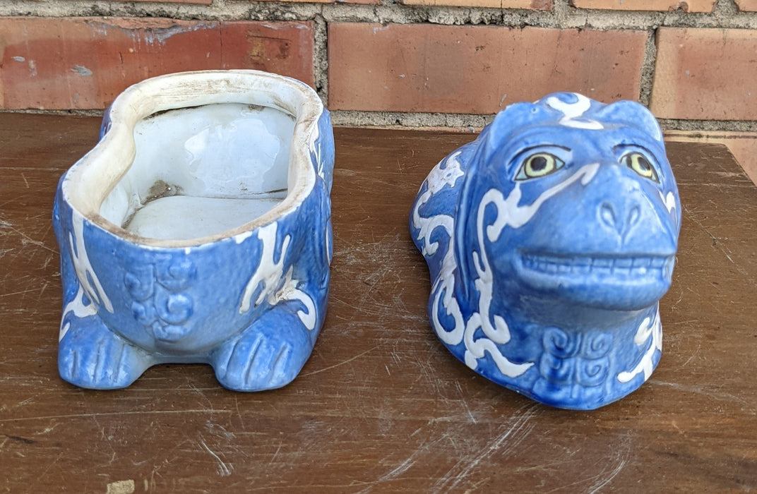 PAIR OF  BLUE GLAZED FOO DOG BOXES