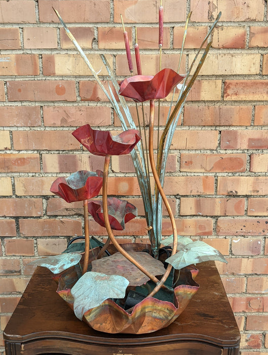 COPPER FOUNTAIN WITH CATTAILS