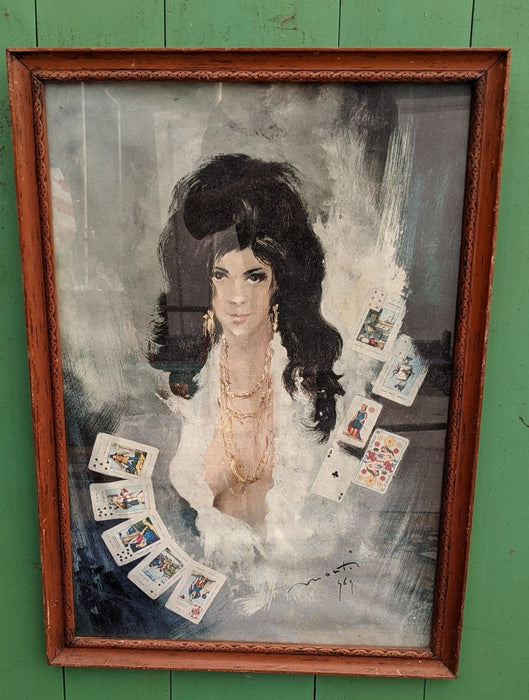 MAN CAVE GUICLEE OF LADY WITH CARDS