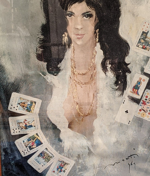 MAN CAVE GUICLEE OF LADY WITH CARDS