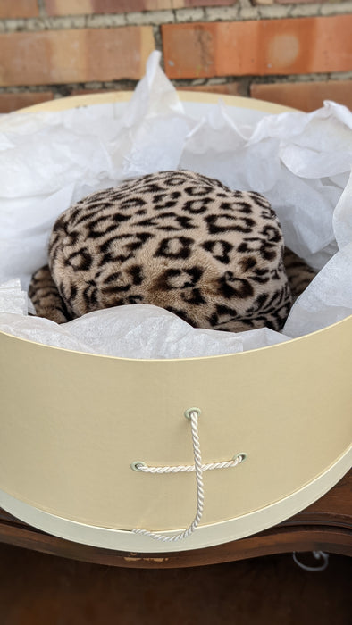 NEIMAN MARCUS LEOPARD PRINT FUR HAT FROM LONDON