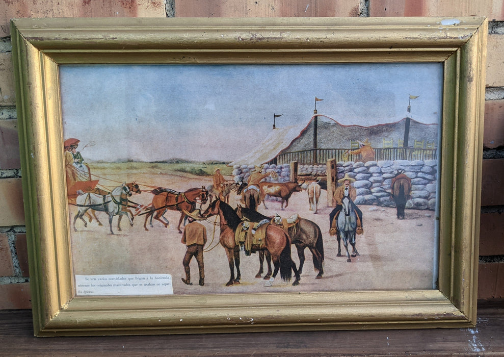 PAIR OF GOLD WOOD FRAMES WITH MEXICAN PRINTS