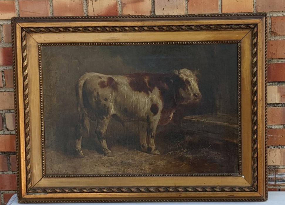 19TH CENTURY OIL PAINTING OF BULL SIGNED HENRY SHOUTEN