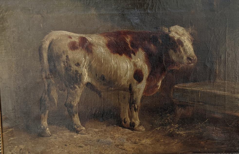 19TH CENTURY OIL PAINTING OF BULL SIGNED HENRY SHOUTEN