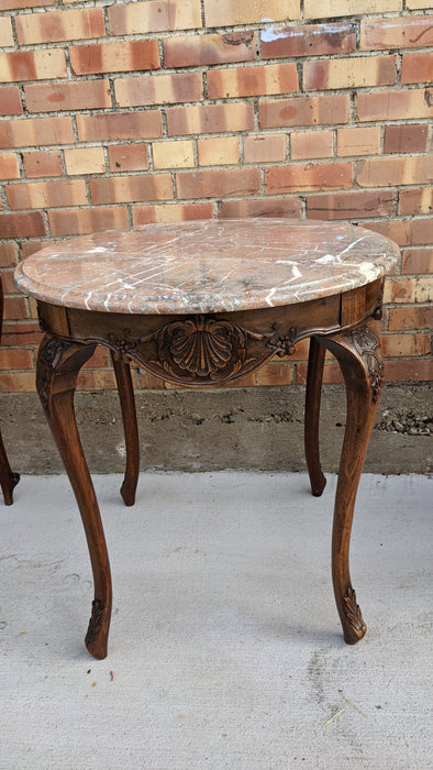 LOUIS XV ROUND OAK LAMP TABLE WITH LAVANTA MARBLE