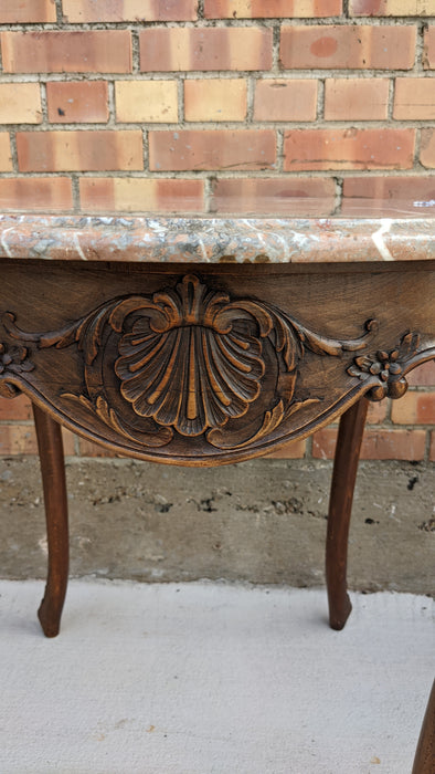 LOUIS XV ROUND OAK LAMP TABLE WITH LAVANTA MARBLE