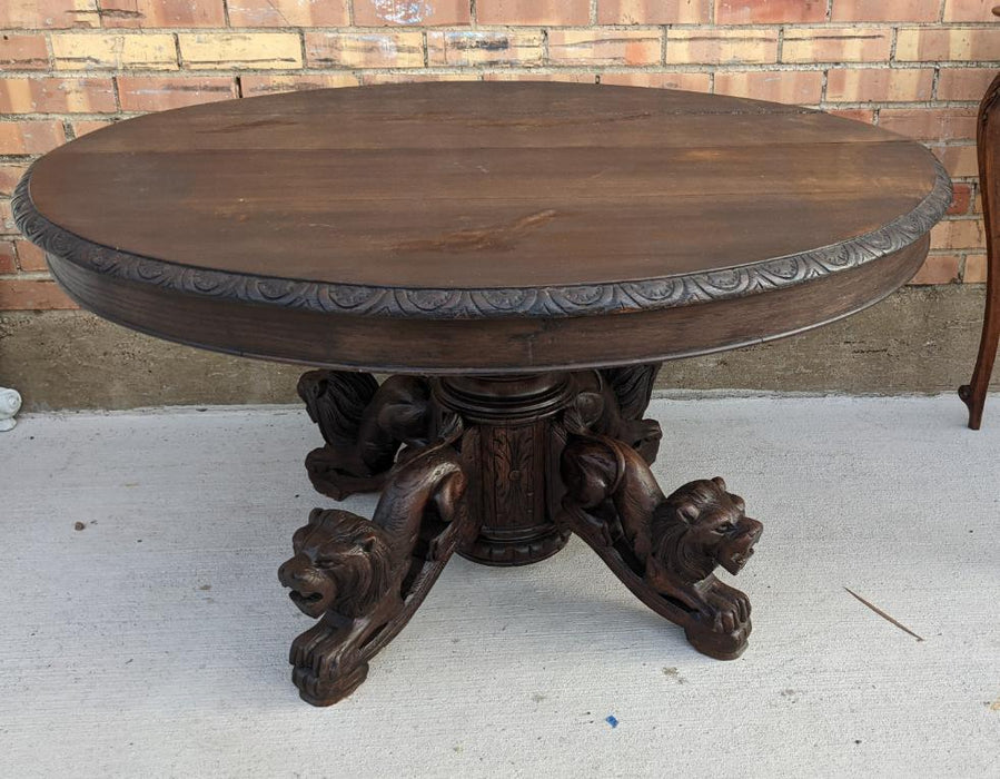 LION CARVED BASE OAK COFFEE TABLE AS FOUND